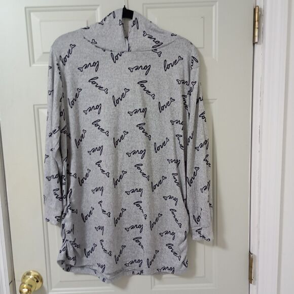 ROUGE COLLECTION  WOMENS SIZE 4X STRETCH HOODIE - FITTED - "LOVE" GRAY - Picture 2 of 13